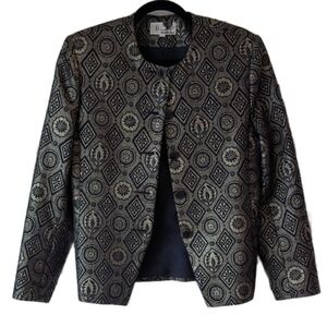 Vintage Elegant Unique Jacquard Black and Gold Women's Jacket Blazer Size 6